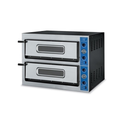 FOUR A PIZZA ELECTRIQUE PROFESSIONNEL, 2 X 4 PIZZA Ø 360 MM, CHAMBRE ENTIEREMENT EN PIERRES REFRACTAIRES, COMMANDES MECANIQUES